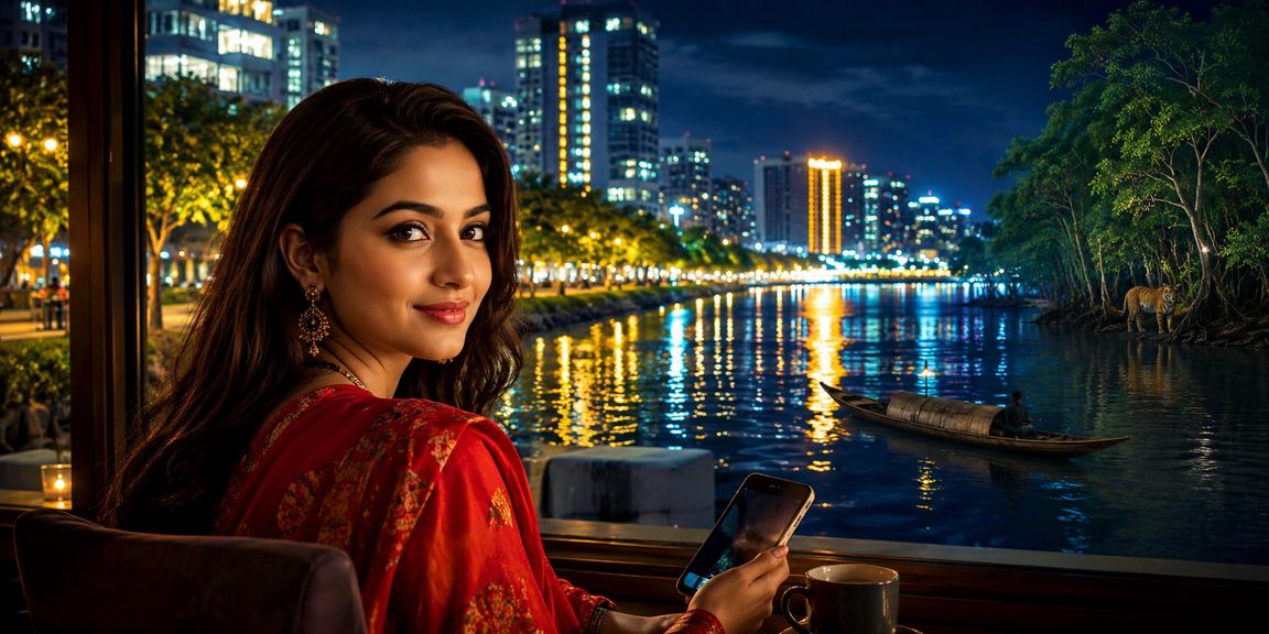 ঢাকায় বাংলাদেশি মডেল মোবাইলে জমার প্রক্রিয়া দেখাচ্ছেন